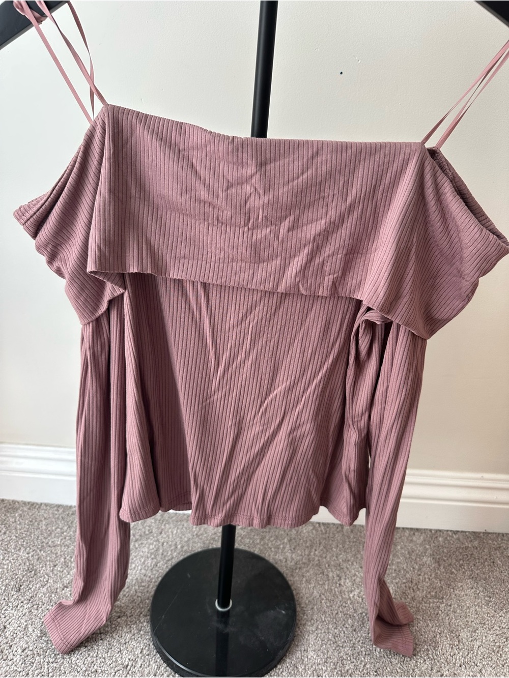 Gypsy & Jade - Off the Shoulder Pink Ribbed Shirt